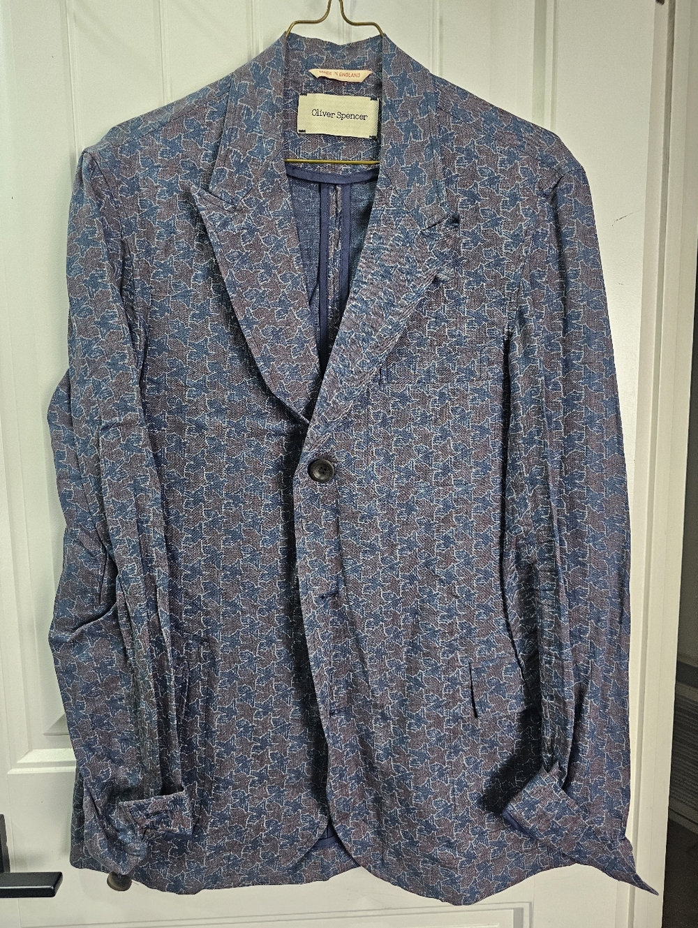 Oliver Spencer Linen Jacket Navy Medium Unstructured Blazer Pattern Three Button